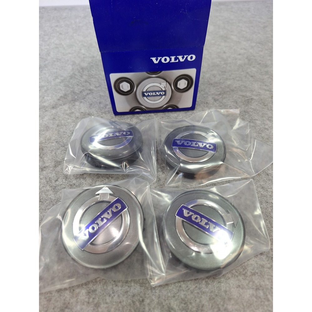 Genuine Volvo Wheel Center Hub Caps Set of 4 Gray Silver Blue Logo 30671515 New - Picture 2 of 7
